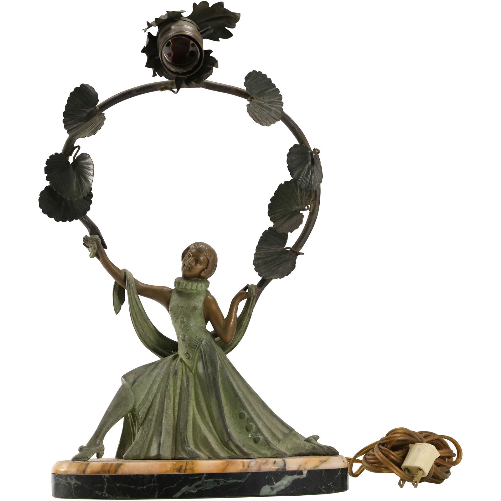 Antique Paris, France, Art Deco Table Lamp Woman Dancer, has French Seal, Cast Metal Spelter (1 of 14)
