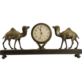 Vintage Cast Metal Double Camels Mantle Clock, Made in France 7.5 in. height x 16.5 in. length
