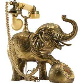 Vintage Brass Elephant Rotary Telephone Hollywood Regency 13 in. x 13 in. x 10 in.