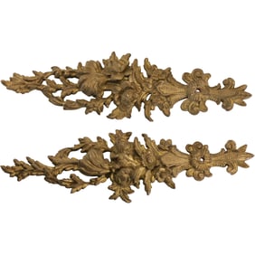 2 Palladio Hand Carved Italy Gold Gilt Wood Wall Hangings 19 in. length x 5.5 in. wide