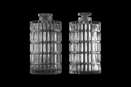 2 Vintage Signed BACCARAT Crystal Glass Cylindrical Shaped Perfume Bottles with Stoppers