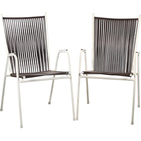Pair BKS Made in DENMARK Metal and Plastic Seat & Back Patio Garden Arm Chairs
