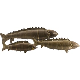 3 Vintage Brass Articulated FISH Fishing Lures in Graduated Sizes
