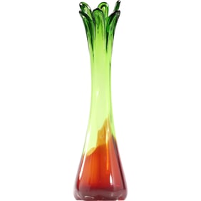 Tall Murano Art Glass Vase 21.25 in. height Green Fades to Yellow to Red at Base