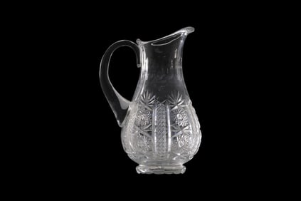 Bohemian Crystal Glass Rosette Patterned Water Pitcher 9.5 in. height