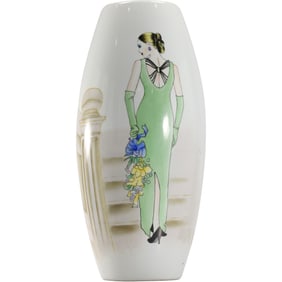 Jingdezhen China, Fine Porcelain Tall Vase with Fashion Woman, 16.5 in. height x 6.5 in. wide