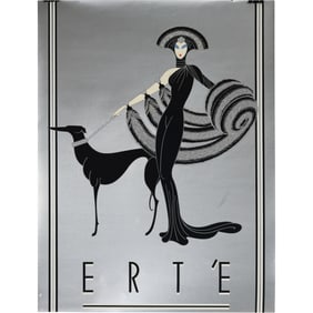 Vintage ERTE Silver Tone Print Symphony In Black, Signed Erte 26 in. x 20 in.