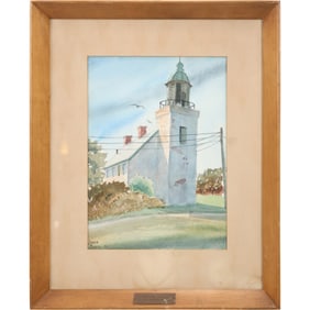 Signed John Baum, Fine Watercolor Painting " Horton Point Lighthouse" [Southold Hamlet, New York]