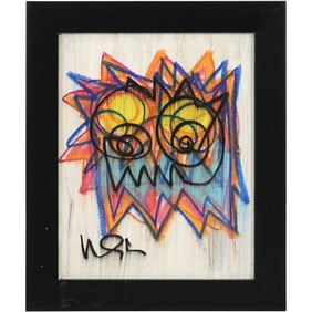 Wayne Cunningham, American, Crayon Drawing Abstract Grotesque Face, Signed, Framed.