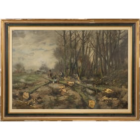 Theodorus van Oorschot (1910 - 1989) Alabama / France, Netherlands, Holland; O/C, Logging Scene