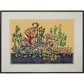 Vintage Color Woodcut Garden of Flowers, Framed