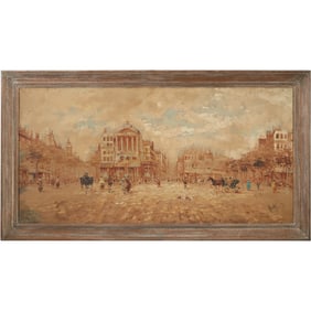 Antonio DeVity (1901 - 1993] Italy, Large Oil on Canvas Painting Parisian Street Scene, Signed