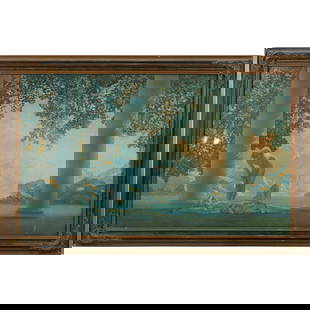 Original Maxfield Parrish "Daybreak" Vintage Print in Original Frame 18 in. x 30 in.: Original Maxfield Parrish "Daybreak" Vintage Print in Original Frame 18 in. x 30 in. size: 18 x 30 , outside of frame: 18 x 34