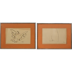 2 Vintage Pablo Picasso Lithographs "Colombe Avec Fleurs" and "Derriere", both Framed