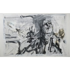 Quality French School Mixed Media Abstract Portrait on Paper Mounted on Canvas 30 in. x 48 in.