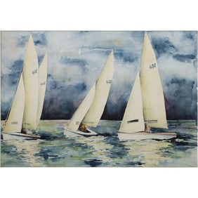 Maryann Hollman Hollis, Large Watercolor Painting, Sailboats Race titled "470's", Newman Galleries