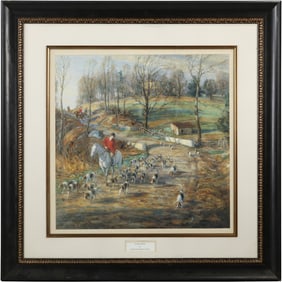 Framed English Hunt Color Print "Going Home" by Charles Morris Young