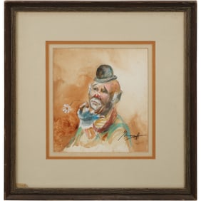 Ralph Douglas Scharff (1922 - 1993) American, Watercolor Painting Clown Portrait, Signed
