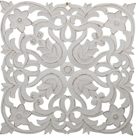 Hand Crafted Large Reticulated Wood Wall Panel with Flowers 30 in. x 30 in.