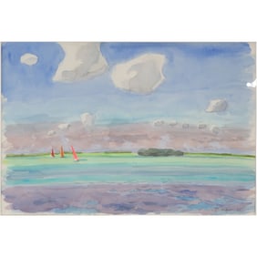 Charles Kaufmann, Watercolor Painting titled "Breezing Up", Newman Galleries Label, Phila. Pa.