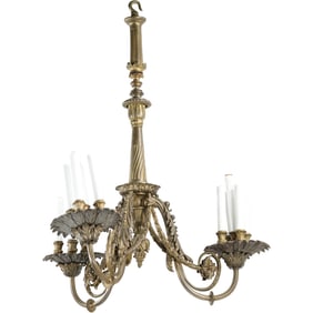 Cast Metal Bronze French 4-Arm Chandelier, Each Arm has a 5-Light Cluster - Electrified