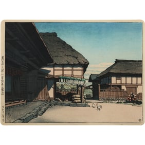 Japanese Woodblock "A Farmhouse in Autumn, Ayashi, Miyagi Prefecture" by Kawase Hasui