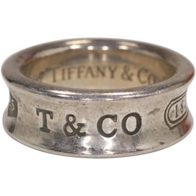 TIFFANY & CO, T & Co, .925 Sterling Silver Band Ring Size 5, with Fabric Pouch & Box