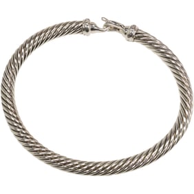 DAVID YURMAN .925 DY Sterling Silver Bangle Diamonds around Bands, Hook & Eye Closure