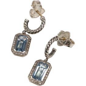 DAVID YURMAN DY .925 Sterling and 750 [18K Gold] Blue Amethyst with Diamonds Earrings