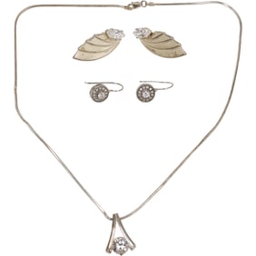 ATI .925 Sterling with CZ Drop Earrings 1 in. x 1/2 in.; .925 Sterling with CZ Pendant Necklace