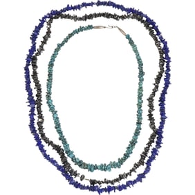 [3] Turquoise Nugget Chips Necklace 24 in. x 3/4 in. ; Hematite Chip Necklace 31 in. x 3/4 in.;