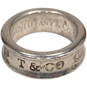 TIFFANY & CO, T & CO, .925 Sterling Silver Band Ring Size 4.5, with Fabric Pouch