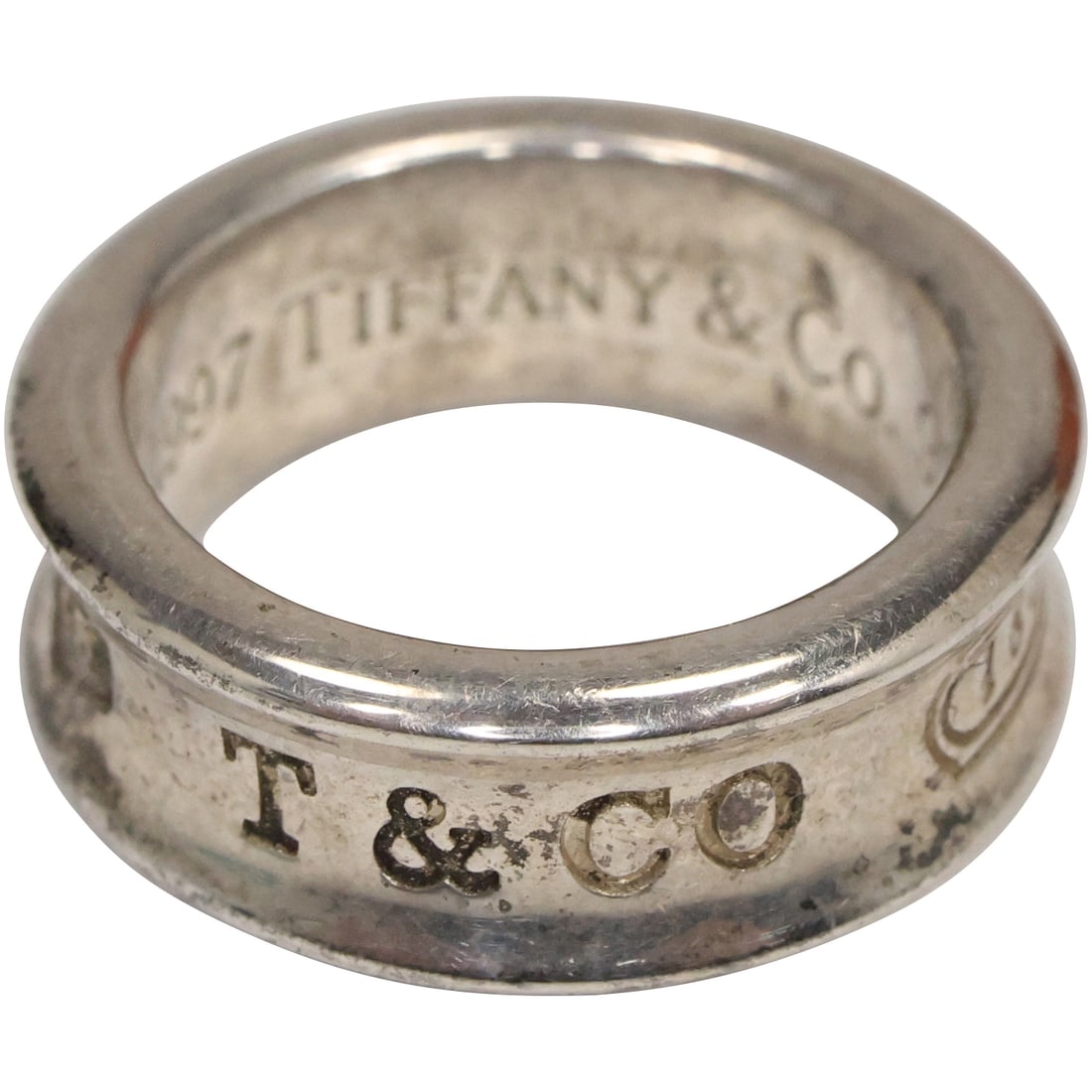 TIFFANY & CO, T & CO, .925 Sterling Silver Band Ring Size 4.5, with Fabric Pouch (1 of 12)
