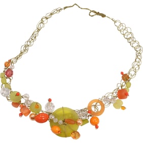Wire and Lucite Fashion Necklace Individually Wired Beads, Balls and Disc. Mid-Century Modern.