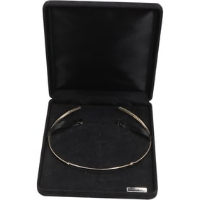 Mexico CII .925 Sterling Silver 18.5 grams Hard Collar Necklace with Pinch Sides, with Box