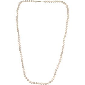 Unusual Long Genuine Classic White Freshwater Pearls Necklace with 14K Gold Clasp 34 in. x 3/8 in.