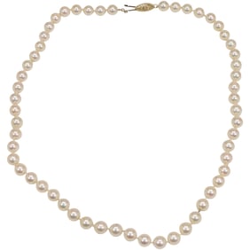 Classic White Freshwater Cultured Pearls Necklace with 14K Gold Clasp, 19 inches x 3/8 in.