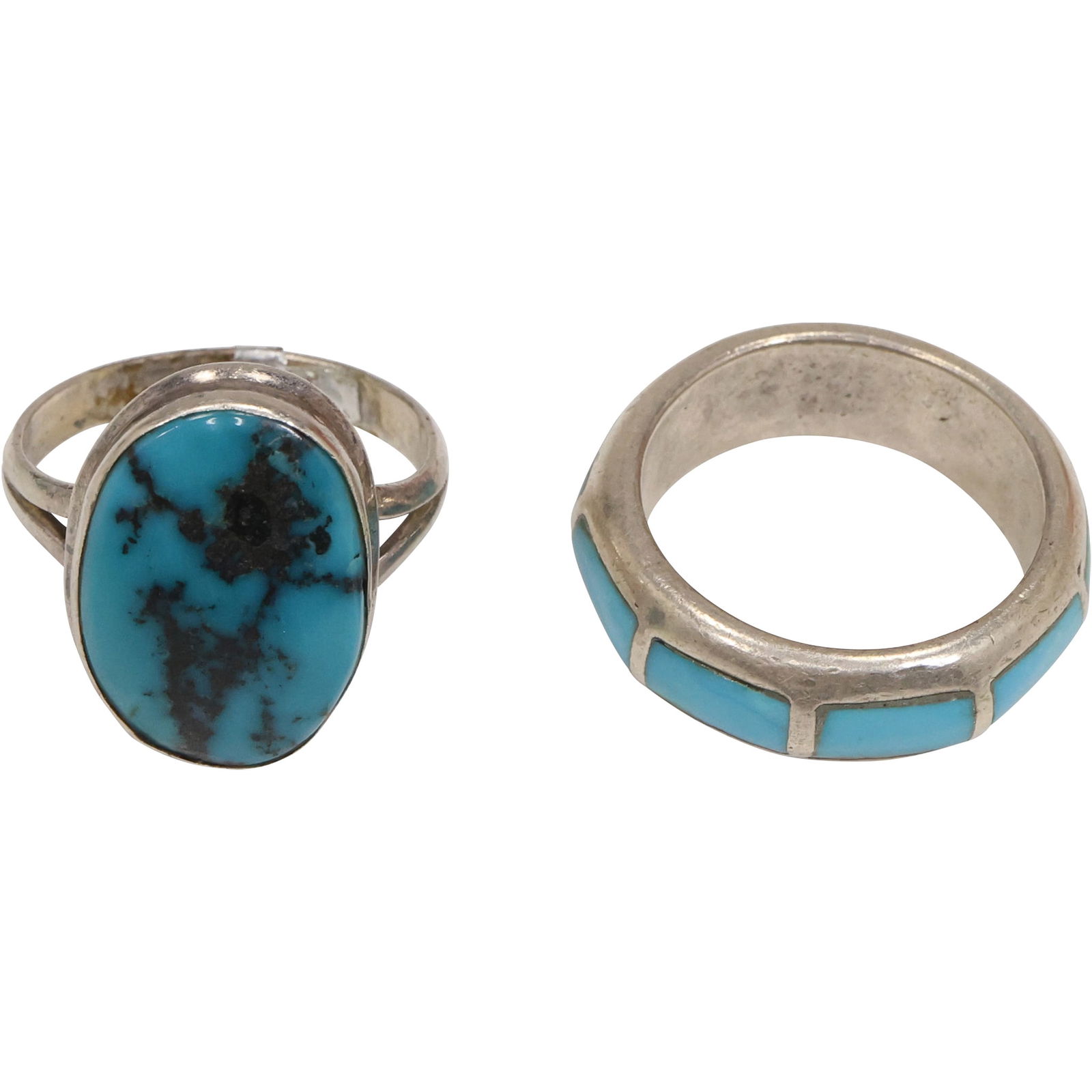 [2] Sterling Silver and Turquoise Men's Ring Size 10; Sterling and Turquoise Men's Ring Size 11 (1 of 15)