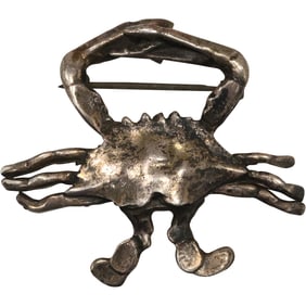 .925 Sterling Silver PA TG-81 Mexico CRAB Pin / Pendant 1 1/2 in. x 1 3/8 in.