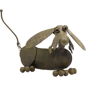 Folk Art Welded Metal Dog Figural Sculpture 10.75 in. height x 14.5 in. length
