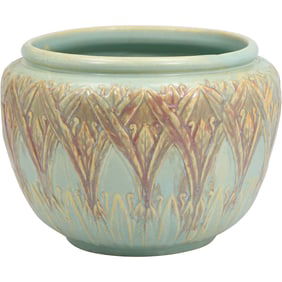 Rare Carved and Painted Earthenware Jardinere Vase by Mary Yancey for Iowa College Pottery