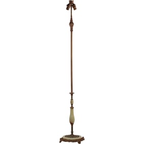 Signed Rembradt Art Deco Pole Floor Lamp with White Onyx Column Shafts and Base 59 in. height