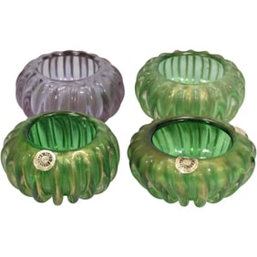 4 Assorted Venetian Murano Art Glass Bowls with Gold Dust, 3 Green, 1 Amethyst