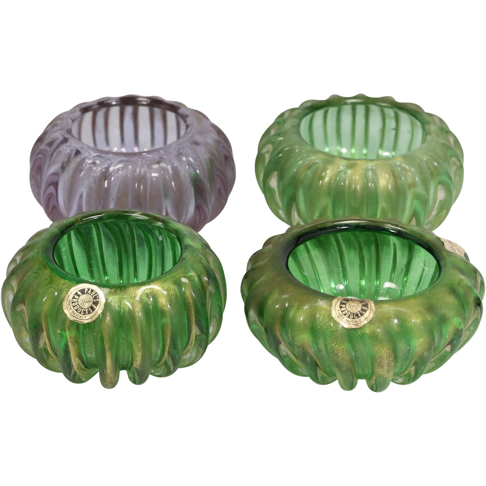4 Assorted Venetian Murano Art Glass Bowls with Gold Dust, 3 Green, 1 Amethyst (1 of 14)