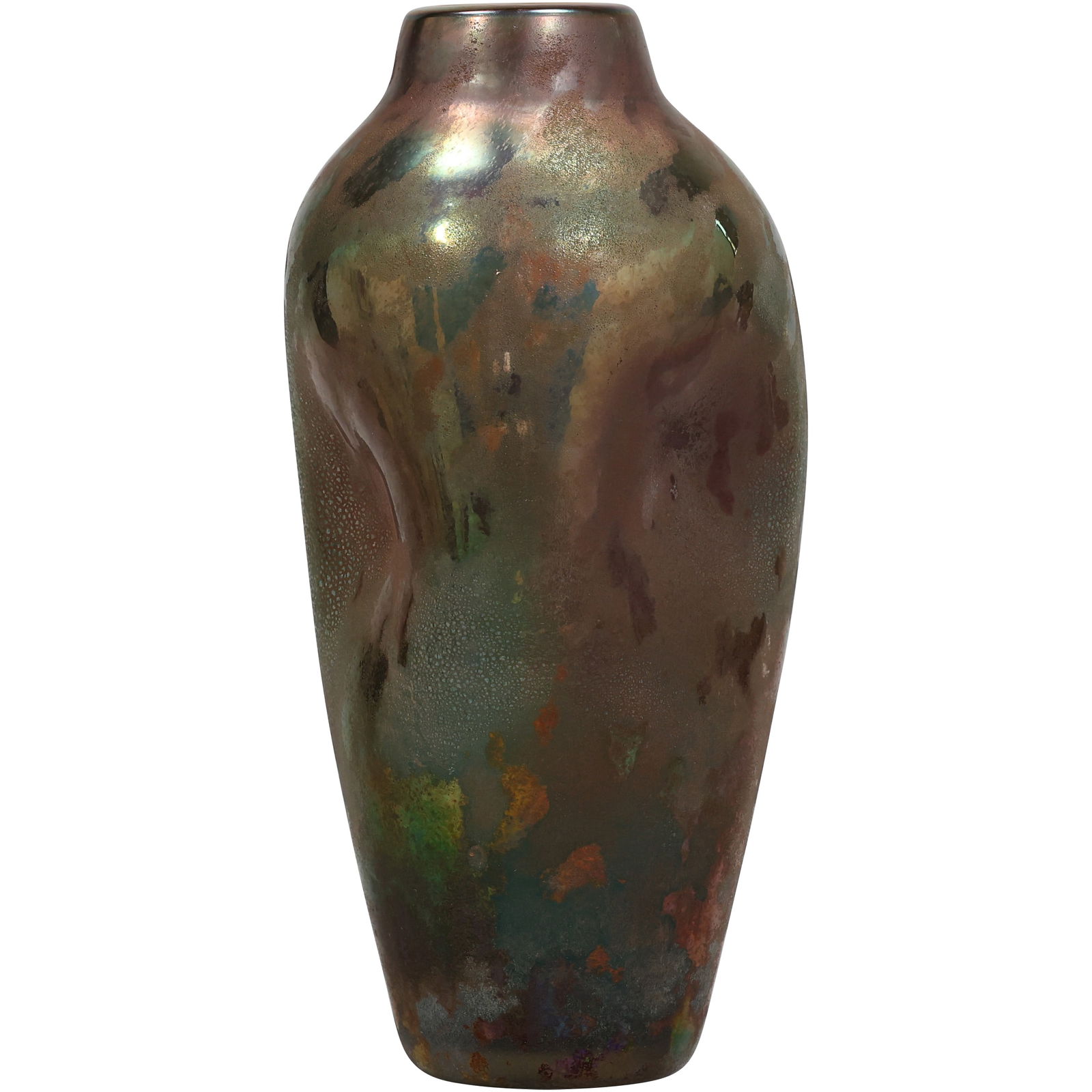 Delphin Massier Iridescent Art Nouveau Vase, Pinched Sides 10 inches height x 5 in. wide (1 of 14)