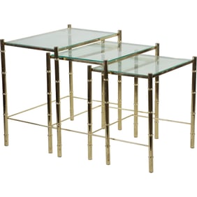 Nest of 3 Metal Bamboo Stands, Brass Finish, Glass Tops