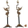 Pair of Tall Brass Empire Style Table Lamps with Winged Mermaids 28 in. overall height x 6 in. wide