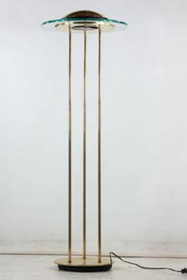 Vintage Brass & Glass "Saucer" Floor Lamp by Robert Sonneman 48 in. height x 16 in. wide: Vintage Brass & Glass "Saucer" Floor Lamp by Robert Sonneman 48 in. height x 16 in. wide. size: 48 h 16 w