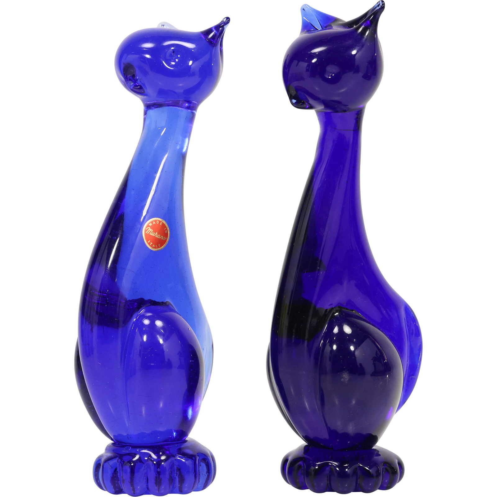 2 Murano Italian Cobalt Blue Art Glass CAT Figure Sculptures Original Labels 9.5 in. height (1 of 14)