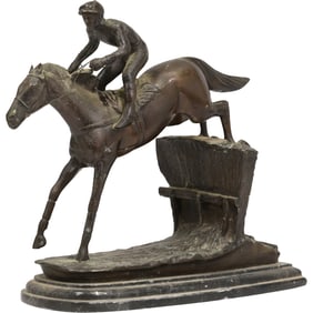 Delaware Park Bronze Racing Racetrack Horse Statue Steeplechase Jumper in Good Patina